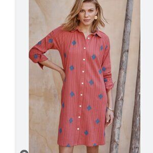 J Jill PureJill Embroidered Button Up Shirt Dress Boho Knee Length , Size M Tall